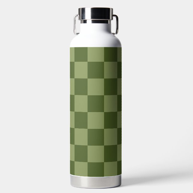 Moss Green Chequerboard Water Bottle (Front)