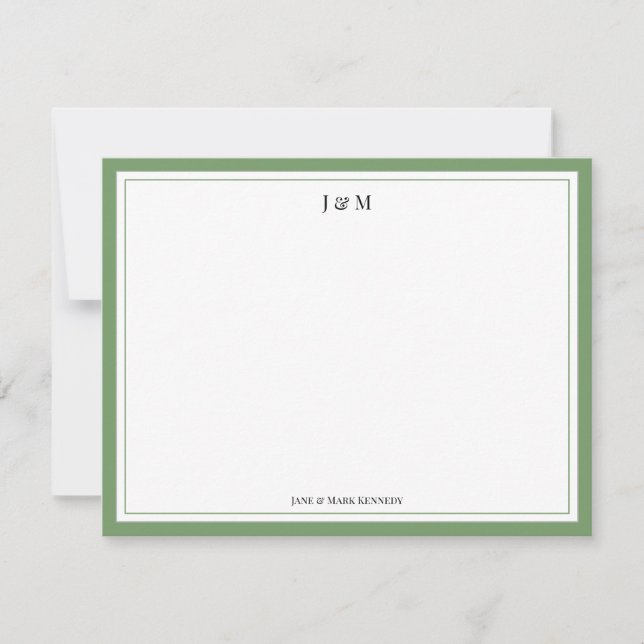 Moss Green Classic Custom Couple Monogram  Card (Front)