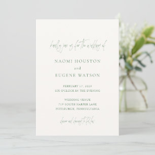Moss Green Contemporary Typography Elegant Wedding Invitation