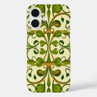 Moss Green & Copper Floral Pattern iPhone 16 Case