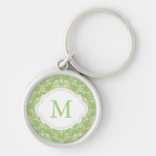 Moss Green Damask Keychain