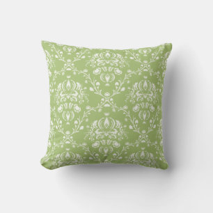 Moss Green Damask Throw Pillow