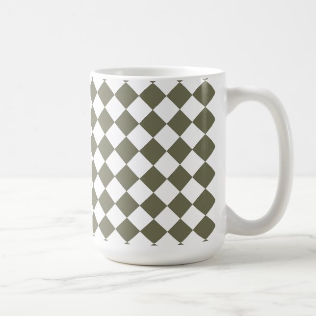 Moss Green Diamond Check pattern Coffee Mug (Right)