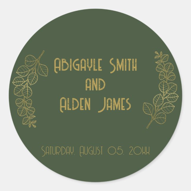 Moss Green Elegant Classic Wedding Classic Round Sticker (Front)