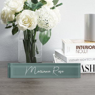 Moss Green Elegant Handwritten Script Nameplate