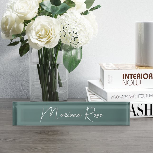 Moss Green Elegant Handwritten Script Nameplate (Creator Uploaded)