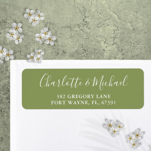 Moss Green Elegant Modern Script Return Address