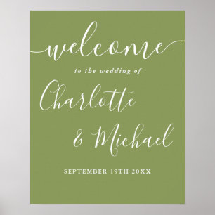 Moss Green Elegant Modern Wedding Welcome Sign
