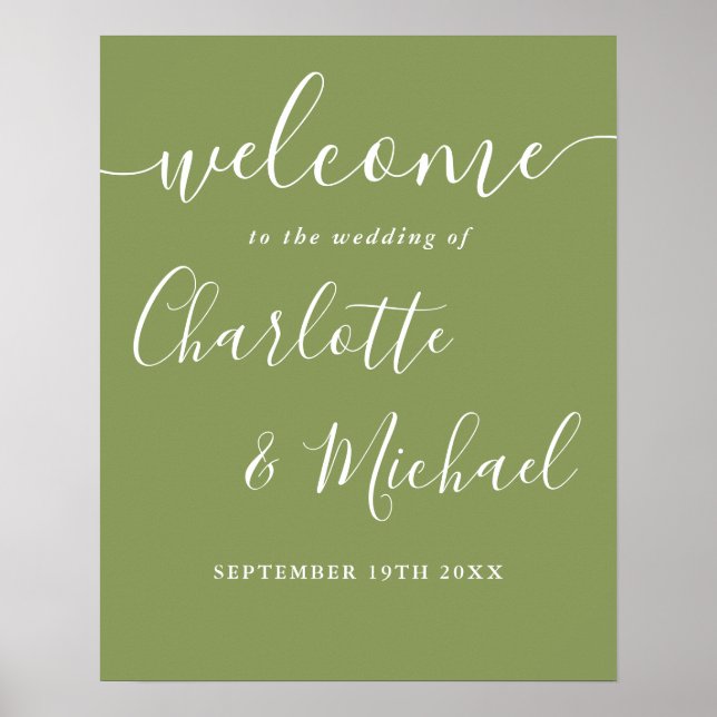 Moss Green Elegant Modern Wedding Welcome Sign (Front)