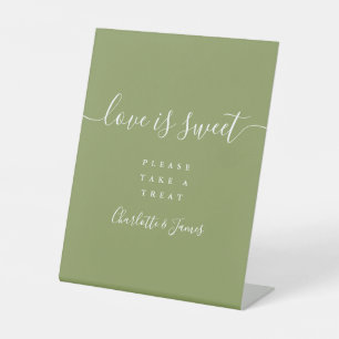Moss Green Elegant Script Love Is Sweet Favour Pedestal Sign
