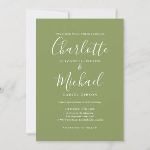 Moss Green Elegant Signature Script Wedding Invitation