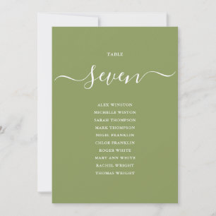 Moss Green Elegant Table Number Seating Chart