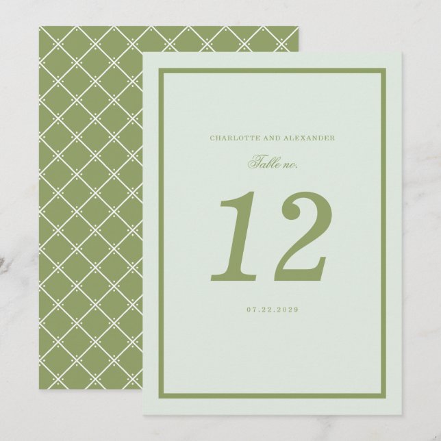 Moss Green Estate Wedding Table Number Card (Front/Back)