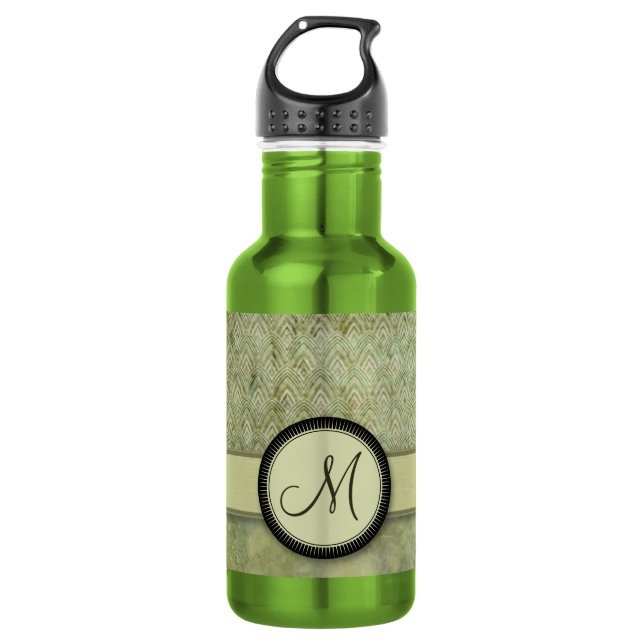 Moss Green Feather Pattern with Monogram 532 Ml Water Bottle (Front)