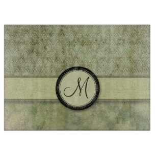 Moss Green Feather Pattern with Monogram Cutting Board