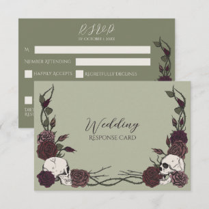 Moss Green Floral Skull Wedding RSVP Save The Date