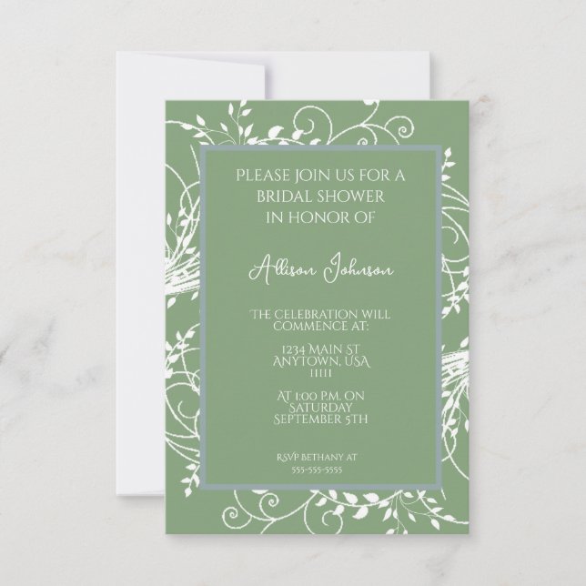 Moss Green Flourish Bridal Shower Invitation (Front)