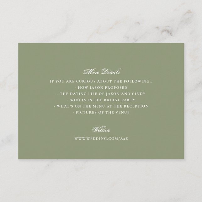 Moss Green Formal Classic Elegant Wedding Enclosure Card (Front)