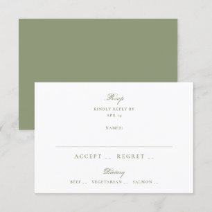 Moss Green Formal Classic Elegant Wedding RSVP Card