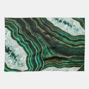 Moss Green Geode and Crystals Digital Art Kitchen Towel