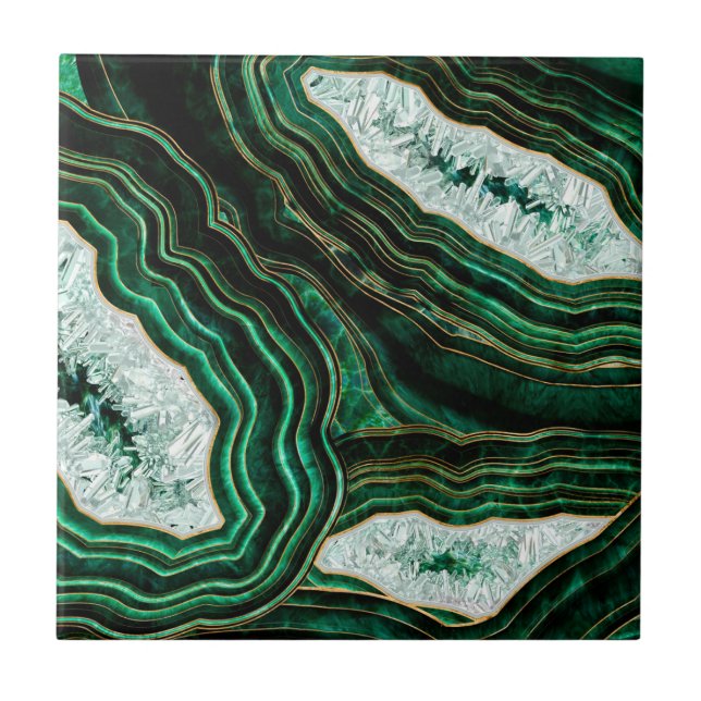 Moss Green Geode and Crystals Digital Art Tile (Front)