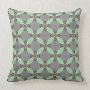 Moss Green geometric on grey Throw Pillow