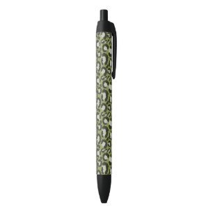 Moss Green Glamourous Leopard Spots Animal Print Black Ink Pen