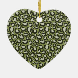 Moss Green Glamourous Leopard Spots Animal Print Ceramic Ornament
