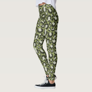 Moss Green Glamourous Leopard Spots Animal Print Leggings