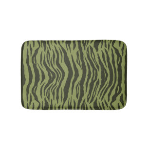 Moss Green Glamourous Tiger Stripes Animal Print Bath Mat