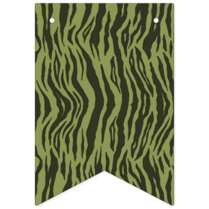 Moss Green Glamourous Tiger Stripes Animal Print Bunting Flags