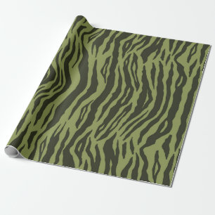 Moss Green Glamourous Tiger Stripes Animal Print Wrapping Paper