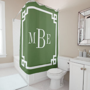 Moss Green Greek Key Border Monogram