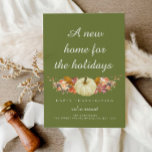 moss green happy thanksgiving moving announcement postcard<br><div class="desc">Moss green fall thanksgiving moving announcement card,  Announce your new home to family and friends with this fall leaves autumn floral happy thanksgiving card.</div>