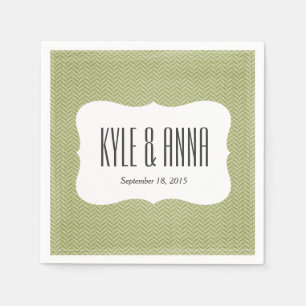 Moss Green Herringbone Chevron Print Napkin