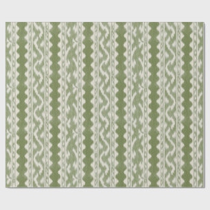Moss Green Ikat, Woven Stripe on Cream Wrapping Paper