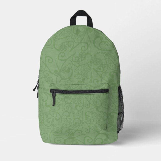 Moss Green Leafy Pattern Backpack (Front)