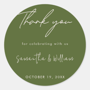 Moss Green Minimalist Script Modern Wedding Classic Round Sticker