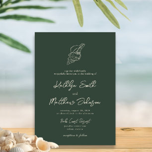 Moss Green Modern Shell Beach Destination Wedding Invitation