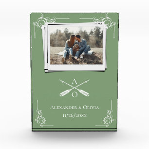 Moss Green Monogram and Arrows Newlyweds Photo Block