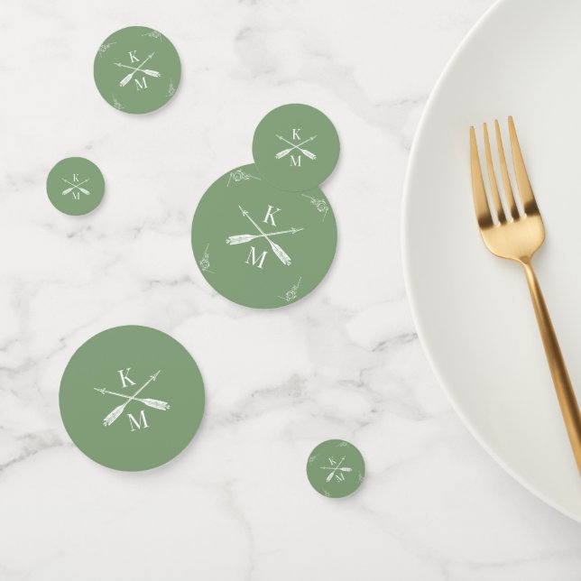 Moss Green Monogram and Arrows Wedding Confetti (Group)