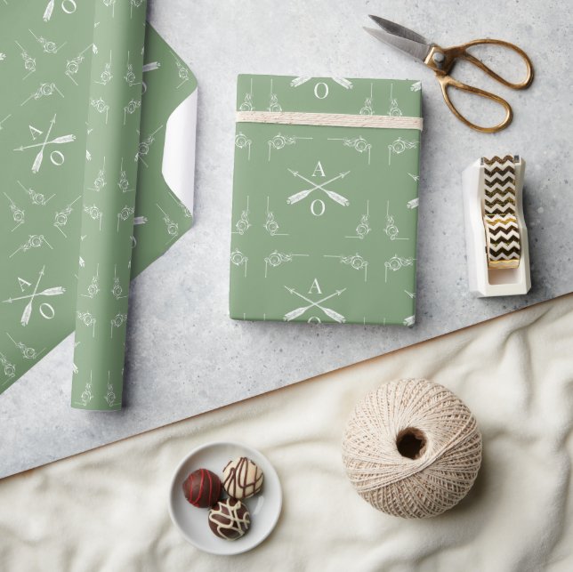 Moss Green Monogram and Arrows Wrapping Paper (Crafts)