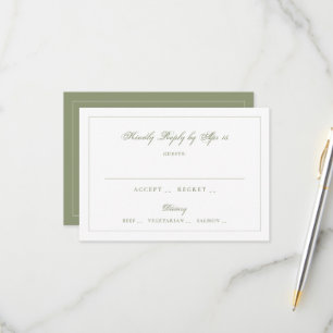 Moss Green Monogram Classic Wedding RSVP Card