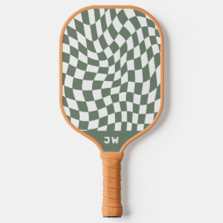 Moss Green Monogram Vintage Wavy Chequered Pickleball Paddle
