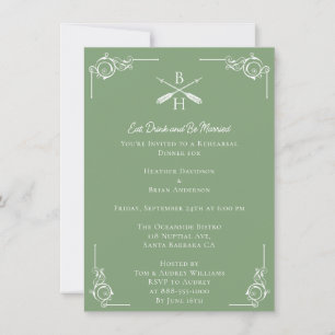 Moss Green Monograms and Arrows Rehearsal Dinner Invitation