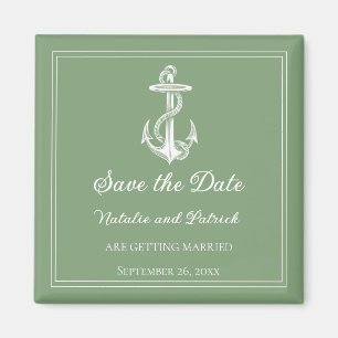 Moss Green Nautical Anchor Save the Date Magnet