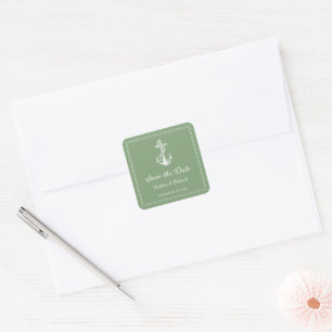 Moss Green Nautical Anchor Save the Date Stickers
