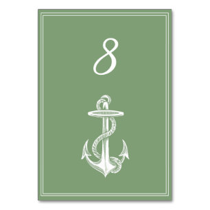 Moss Green Nautical Anchor Table Number Card