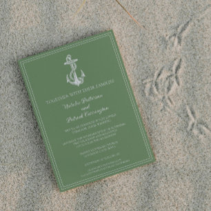 Moss Green Nautical Anchor Wedding Invitation