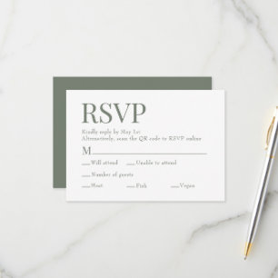 Moss Green Scan Qr Code Meal Choice Wedding RSVP Card